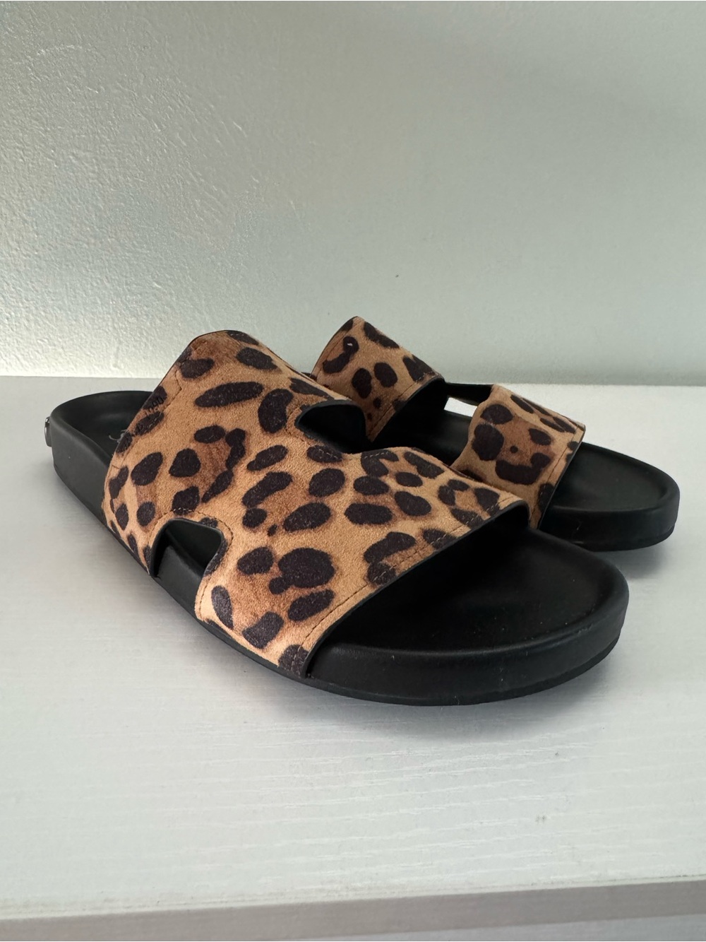 Franco Sarto Leopard Slide Sandals - Black & Brown